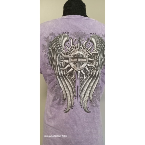 harley davidson Women Lavender Acid Wash Printed Shortsleeve T-shirt Size XL - Picture 5 of 6